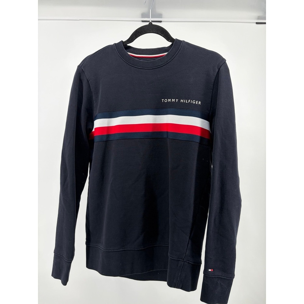 Tommy Hilfiger Sweatshirt Oversized Navy Logo Crew Neck Long‎ Sleeve, Mens SZ M
